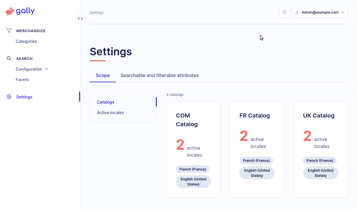 Gally settings screen