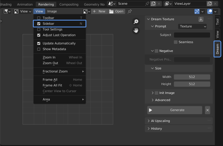 A screenshot showing the 'Dream' panel in an Image Editor space