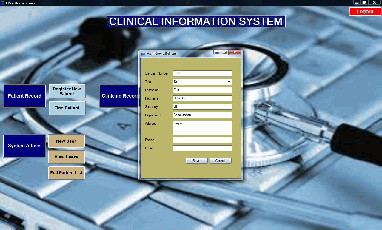 screen3 - create new clinic; view clinicians; edit clinicians' record; book appointments.gif